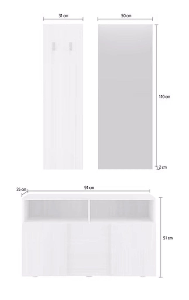 Riano, Mobile da Ingresso Specchio Incluso, 91x36x165h cm Bianco Fantasia