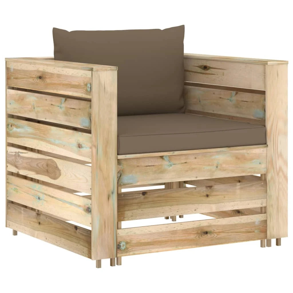 Set mobili da giardino set di arredamento per esterni 2 pezzi con cuscini legno impregnato di verde 02_0015889