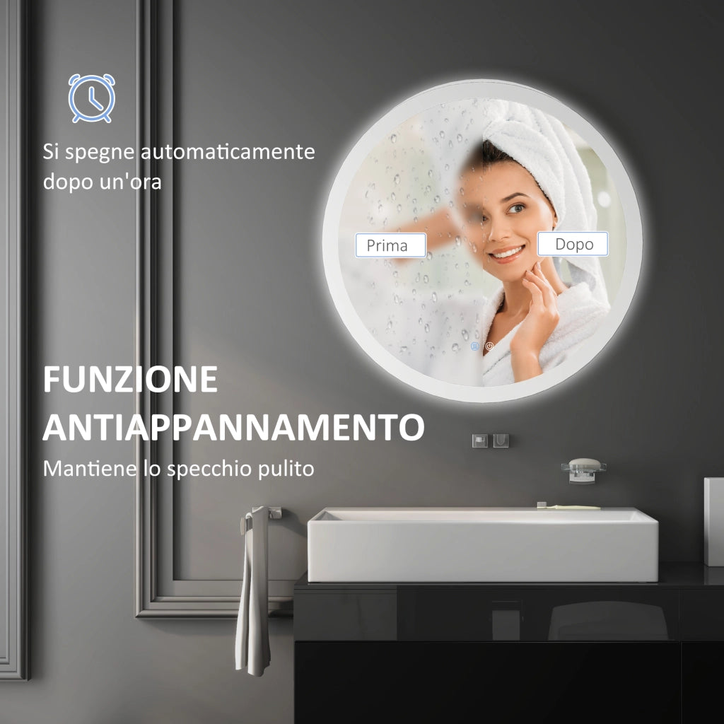 Specchio Bagno con Luci LED Regolabili, Controllo Touch e Design Antiappannamento, ?60 cm