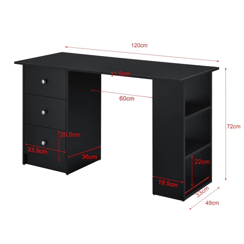 Scrivania/postazione di lavoro per computer con 3 cassetti legno rivestito in melaminico 120 cm nero 03_0004713