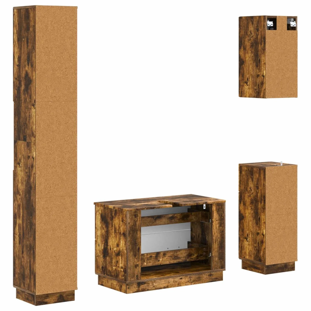 Set di Mobili da Bagno da 4 Pezzi HOORN Rovere Fumo 3417959