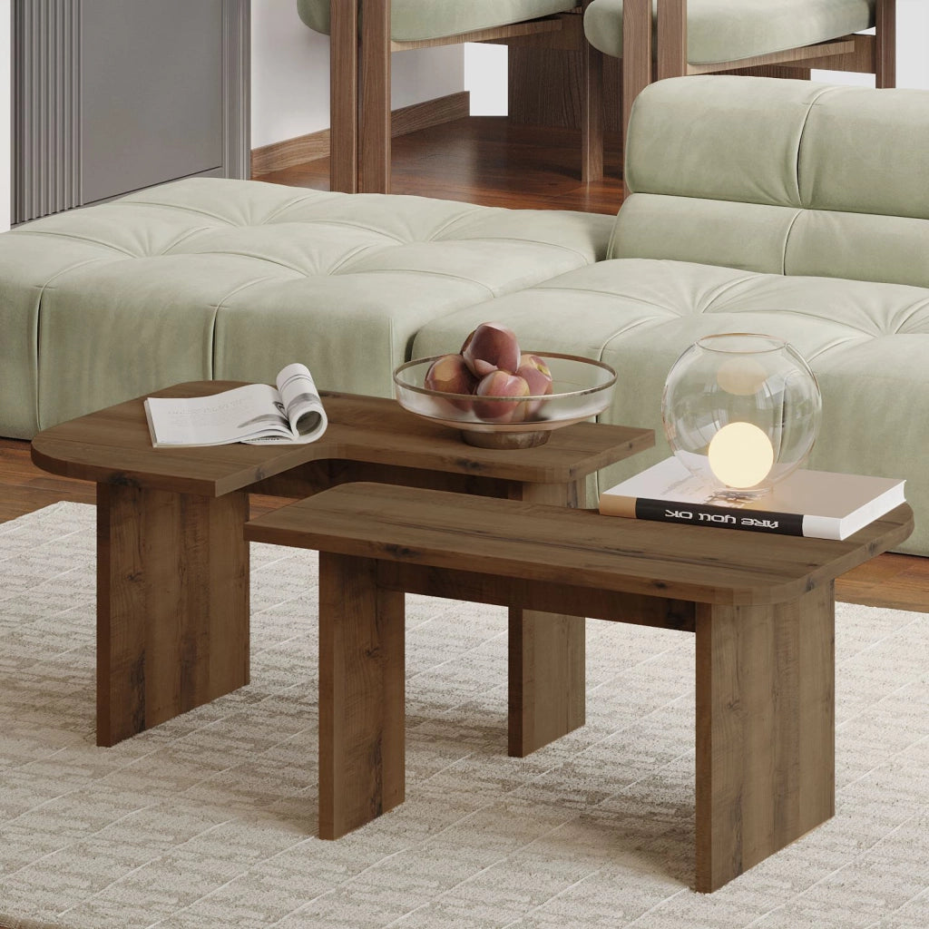 Set di tavolini in legno "Iris" - 90 x 45 x 35 cm - Marrone