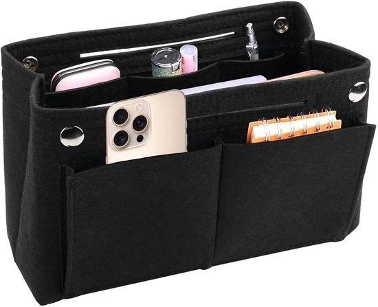 Organizzatore per borse da mano 24 x 8 x 15 cm, Organizzatore interno per borse da mano con più compartimenti (Nero, S)