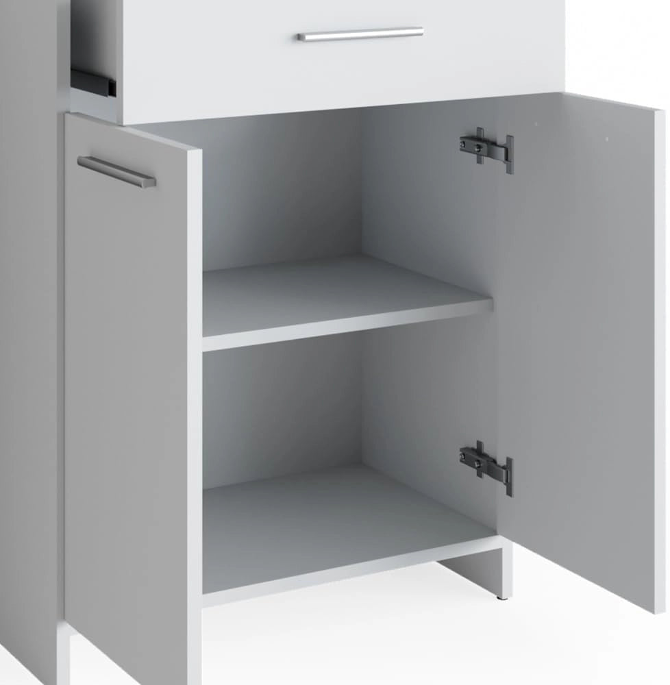 Set mobili bagno Kiko, Bianco, 58 cm, composto da mobile lavabo, pensile a specchio, colonna e base media