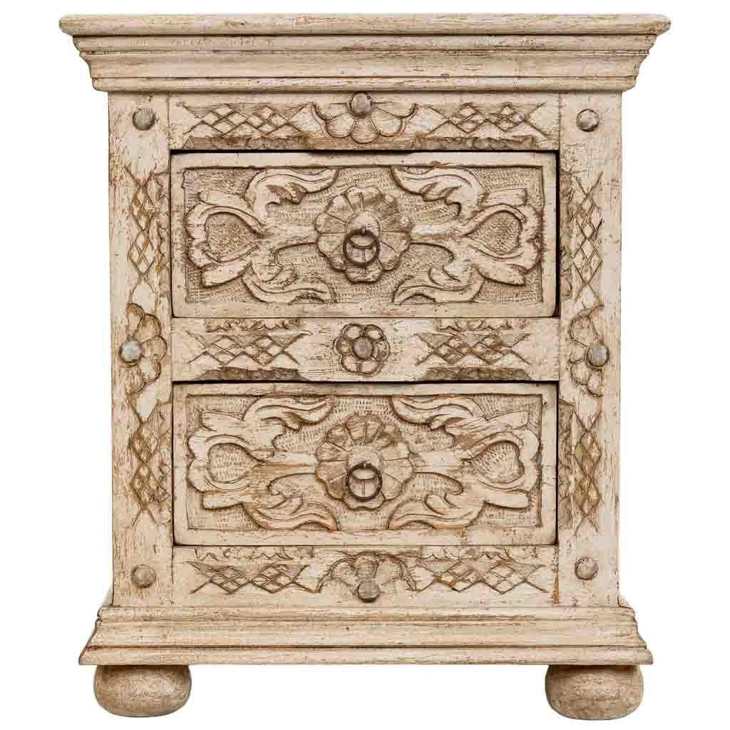 Comodino laterale in legno beige fatto a mano 50x40x60h cm