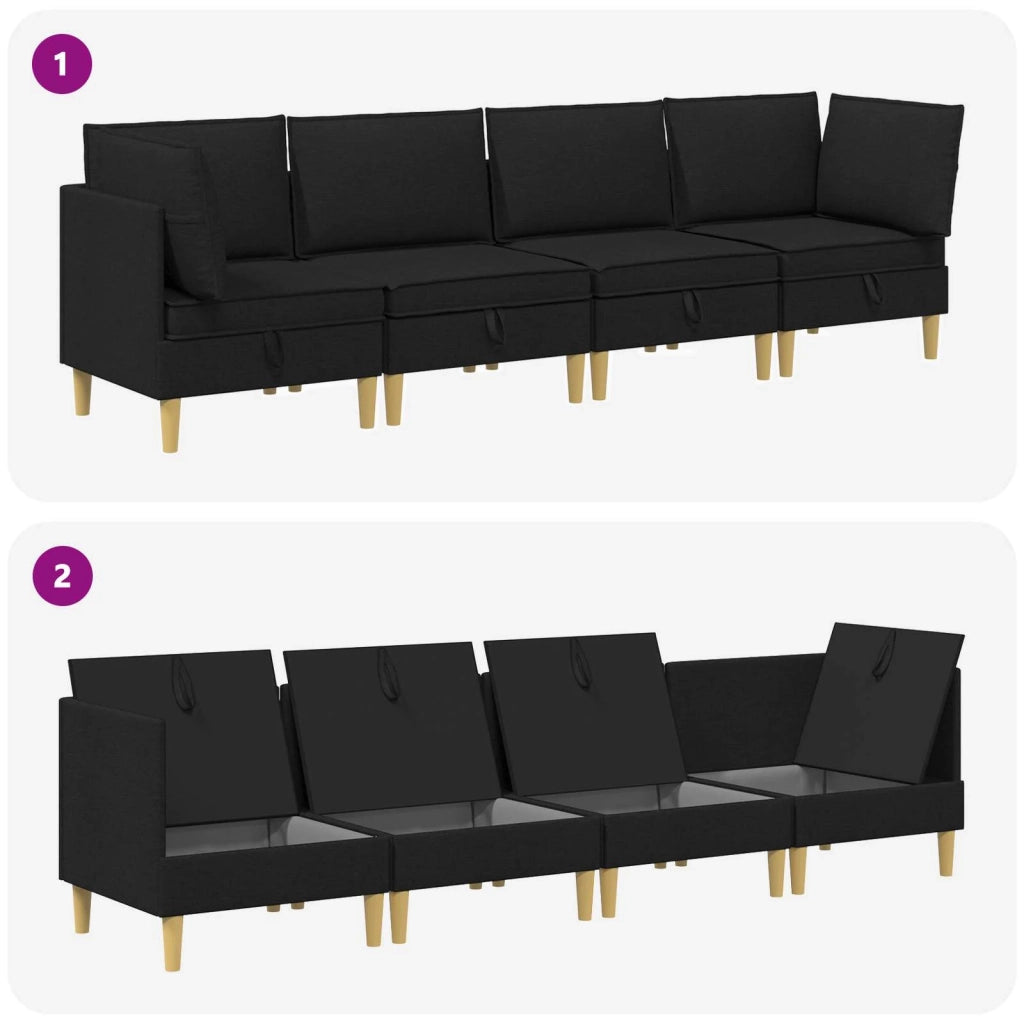 Set di divani modulari con spazio di archiviazione 4 pcs Nero