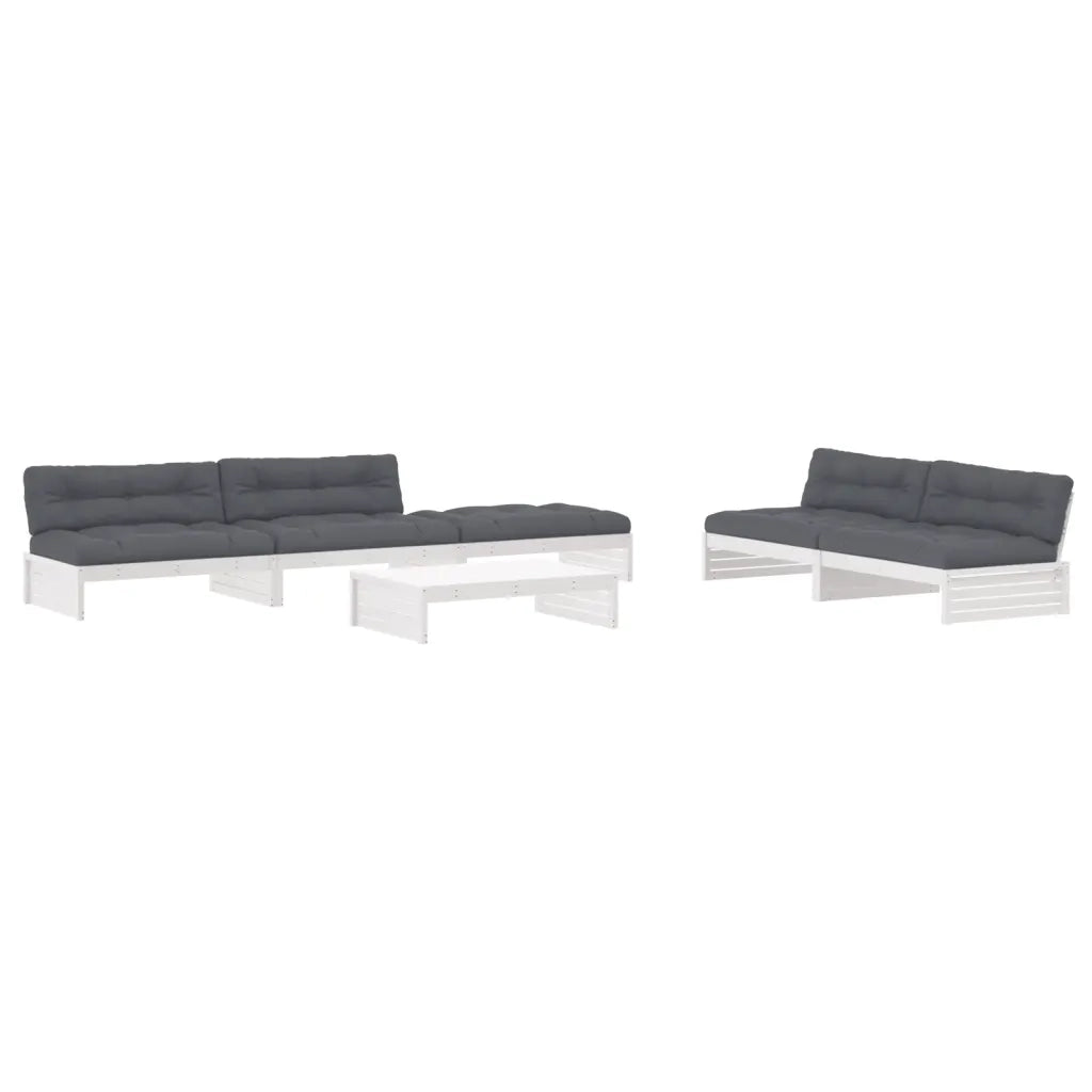Set Divani da Giardino 6pz con Cuscini in Legno Massello Bianco 3186152