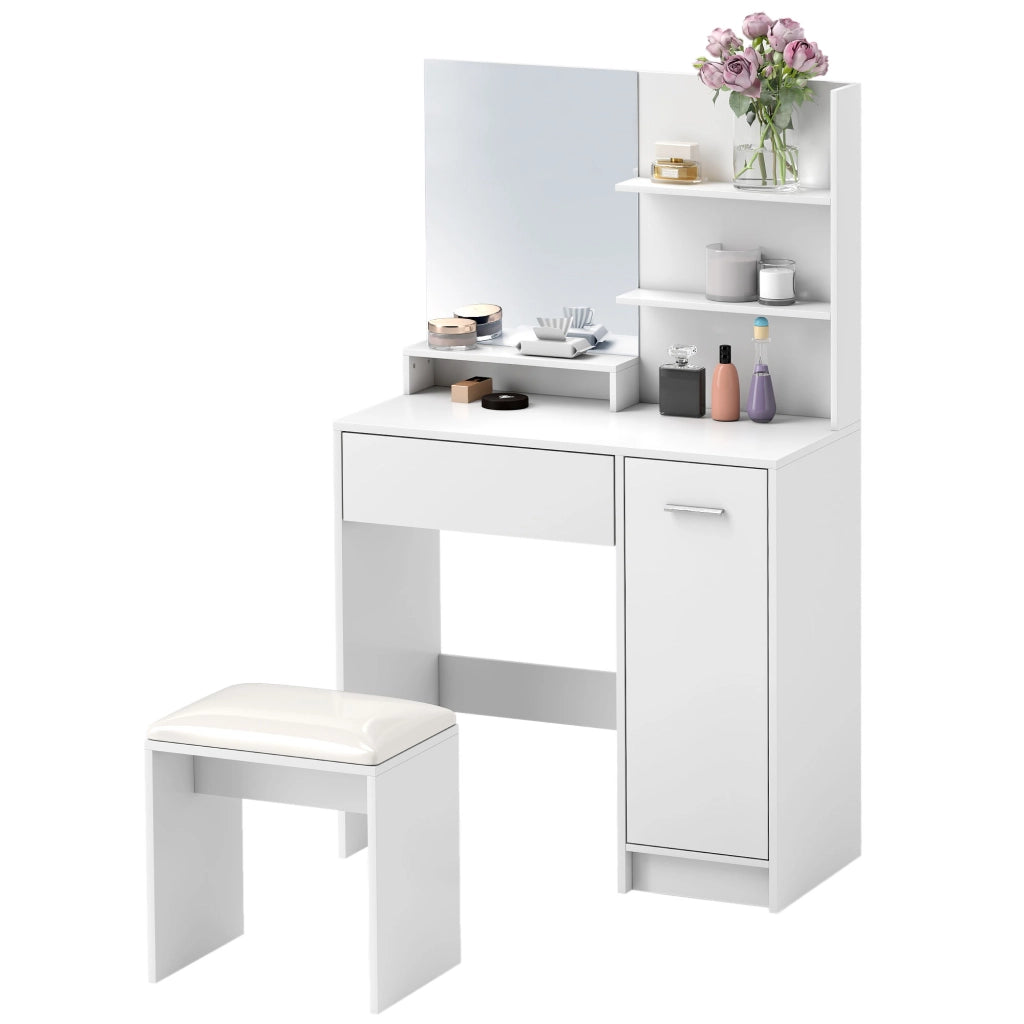 Scrivania con specchio e sgabello ¨C zephmum ¨C 80x40x132 cm, bianco