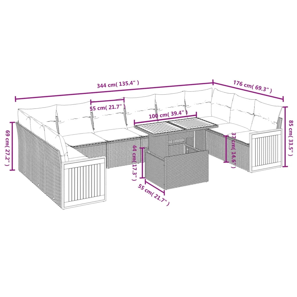 Set Divani da Giardino 11 pz con Cuscini in Polyrattan Grigio 3274133