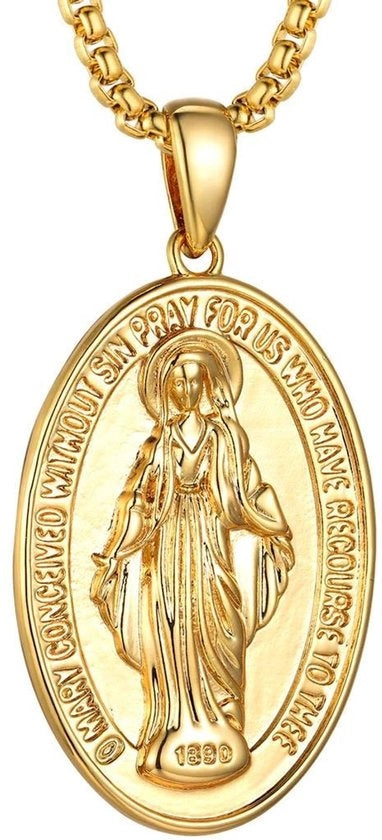 Collana con bordo a filigrana - Medaglione religioso - Catena ipoallergenica - Sierificio in oro - Ideale regalo - Accessorio per abbigliamento
