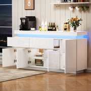 Sideboard moderno 140 x 35 x 72;5 cm in truciolare bianco lucido con LED e 2 cassetti