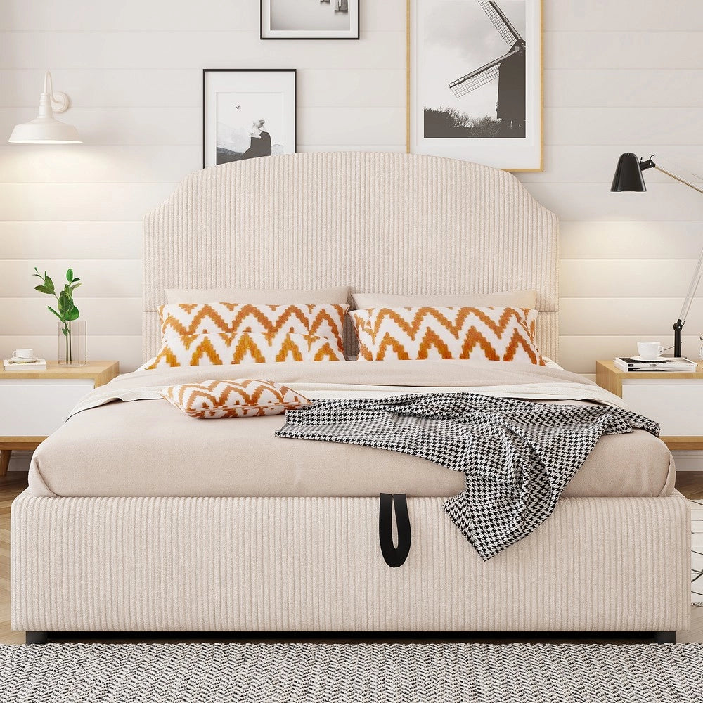Letto Contenitore Imbottito 140x200 ¨C MINIMAL ¨C Tessuto a Righe, Testiera, Idraulico
