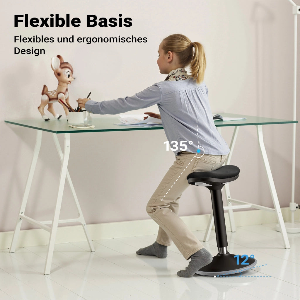 Sgabello sit stand nero, sgabello girevole regolabile in altezza fino a 82 cm, max 135 kg, sgabello ergonomico per casa, ufficio, officina