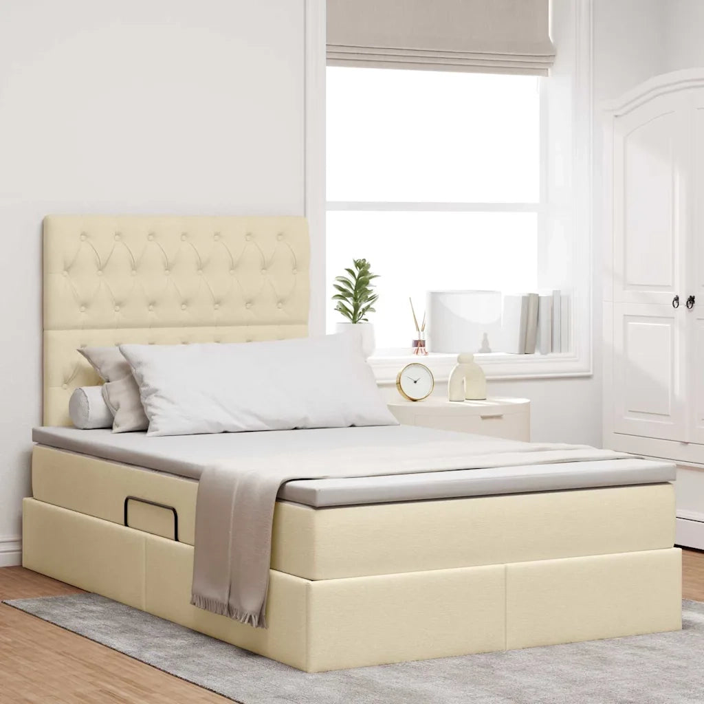 Letto con contenitore e LED Crema 120 x 200 cm Poliestere