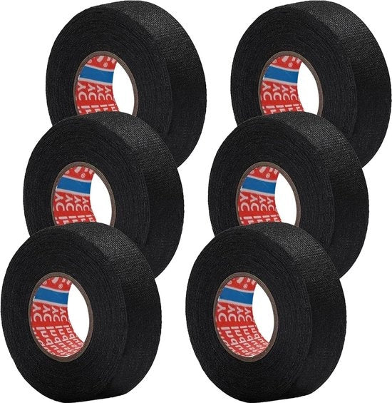 Set di bobine di cavo per auto da 6 bobine - 19 mm x 15 m - nastro di tessuto con protezione adesiva - resistente al calore - nero