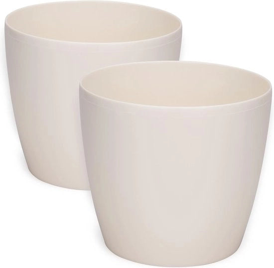 Set di Vasi Decorativi Grande da Fiori da 2 - Beige Plastica | 30 cm