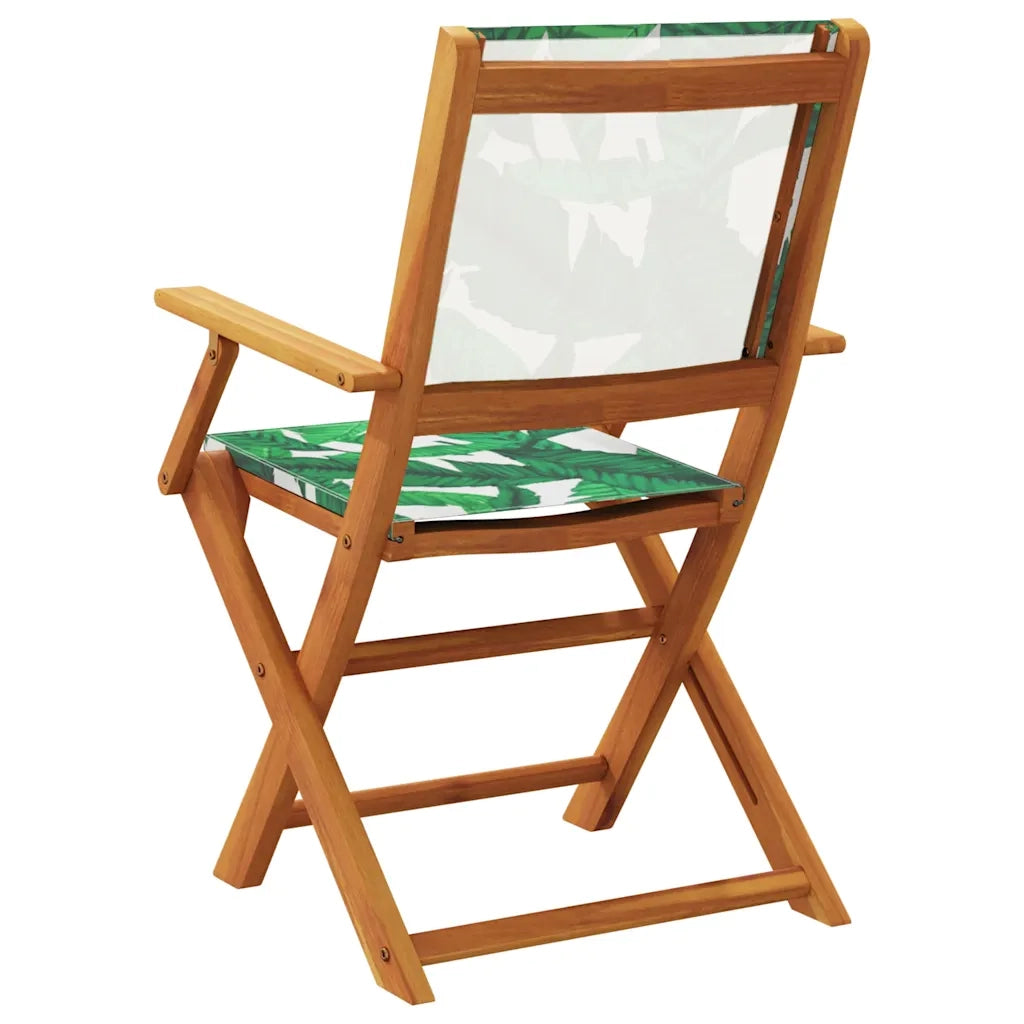 Sedie Giardino 2pz Motivo Foglia Legno Massello Acacia Tessuto