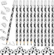 Pennarelli da calcio con punte gommate - tema calcio - set da 12 - pennarelli sportivi - novità - piccole gomme divertenti - per uso scuola ufficio.