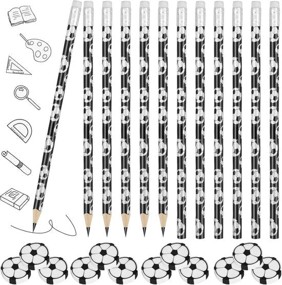 Pennarelli da calcio con punte gommate - tema calcio - set da 12 - pennarelli sportivi - novità - piccole gomme divertenti - per uso scuola ufficio.