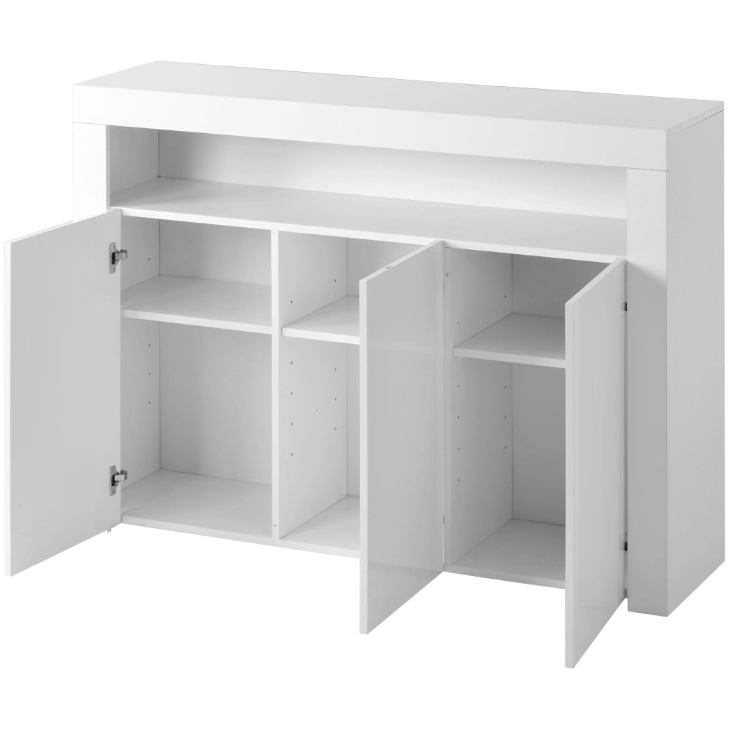 Credenza vetrina lucida bianca con luci LED - Zephmum- 3 ante, telecomando