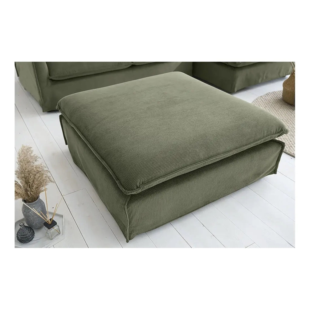 Pouf KALIA – Verde scuro – Tessuto a costine – Stile contemporaneo