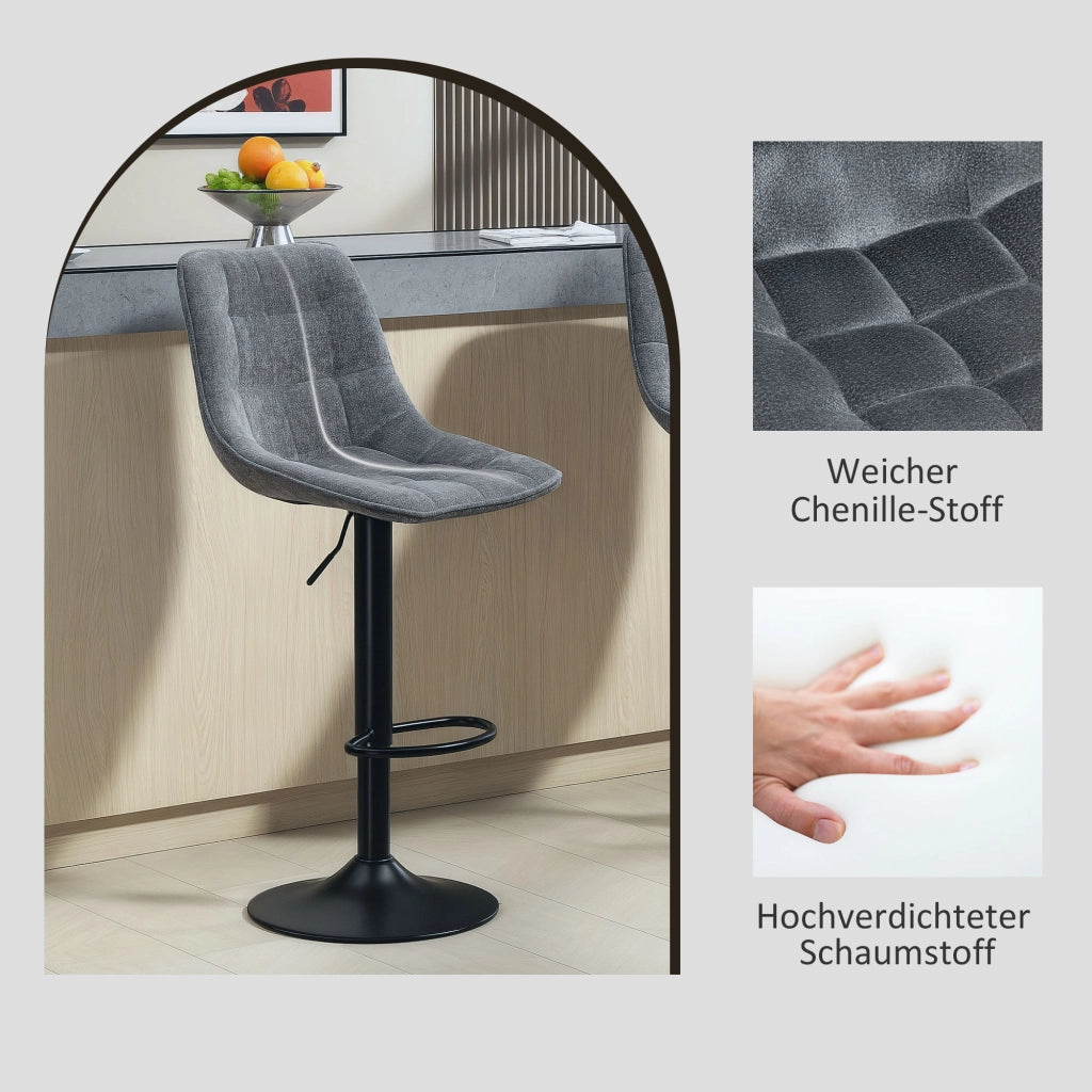 Sgabelli da bar 2 pezzi con schienale ¨C zephmum ¨C girevoli, regolabili in altezza, grigio scuro