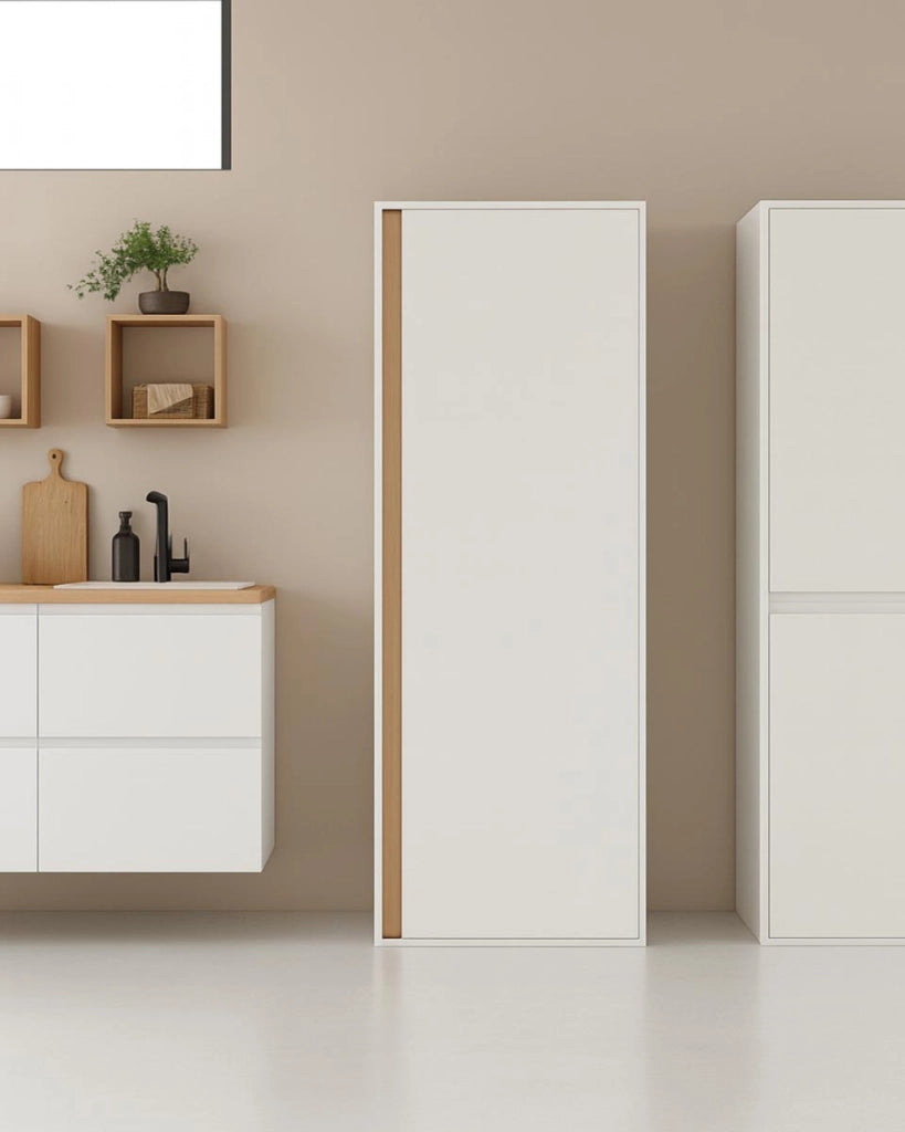 Armadio multiuso Joy - Dispensa salvaspazio con 4 ripiani regolabili - Struttura bianca con finitura virginia - 60 L. x 176 H. x 35 P._