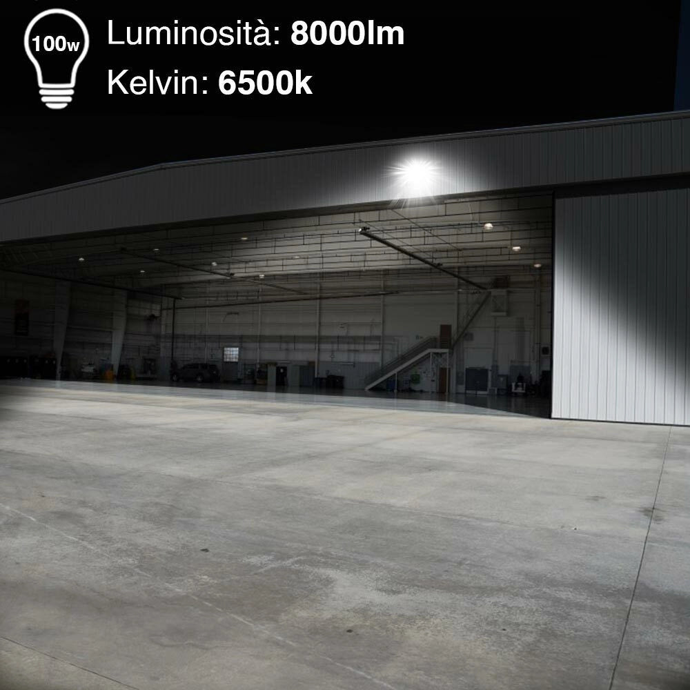 Faro Led 100W Luce Alta Luminosita 8000lm Faretto Esterno Slim Bianco Freddo