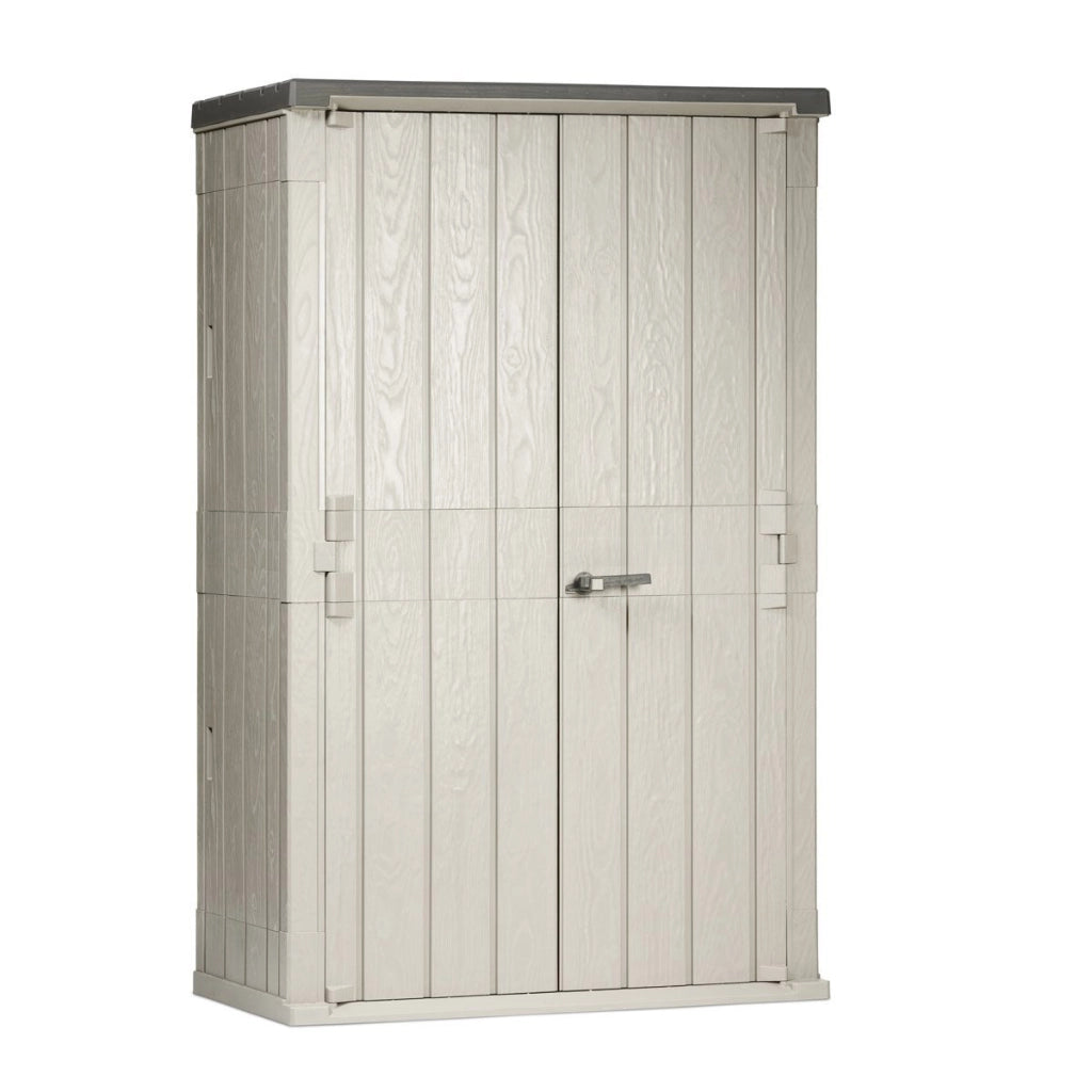 Casetta da giardino con 2 ante in resina effetto legno 1670 litri colore grigio talpa e antracite scuro Toomax