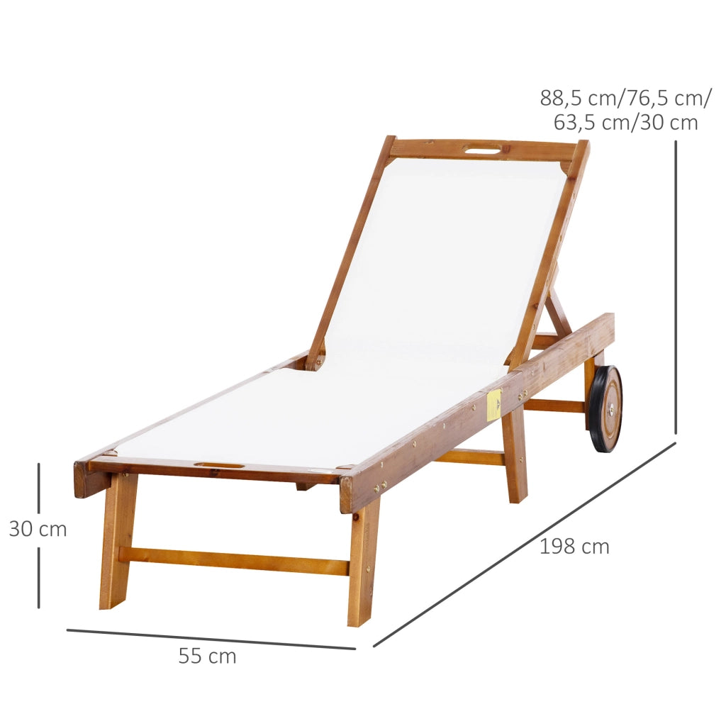 Lettino da giardino regolabile ¨C Minimal ¨C Legno acacia Tessuto Naturale+Bianco 198x55x30-88,5 cm