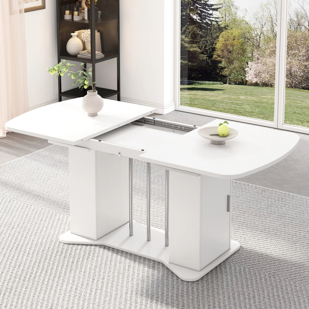 Tavolo da pranzo allungabile 120/160x80 cm con vano contenitore; MDF bianco