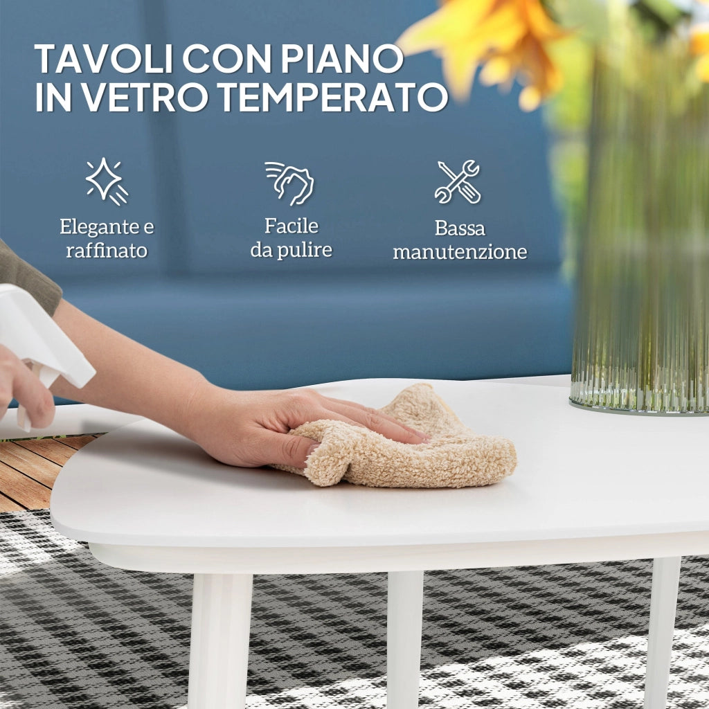Set  5 Pezzi da Esterno Divano 2 Poltrone e 2 Tavolini in Vetro Azzurro
