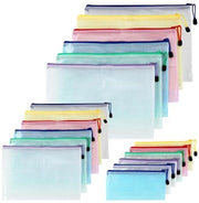 Documenti A4+A5+A6, 18 pezzi di borsa documenti con chiusura a righello, borsa documenti impermeabile, borsa a rete in plastica con chiusura a righello per documenti, carta, cosmetici e accessori di viaggio