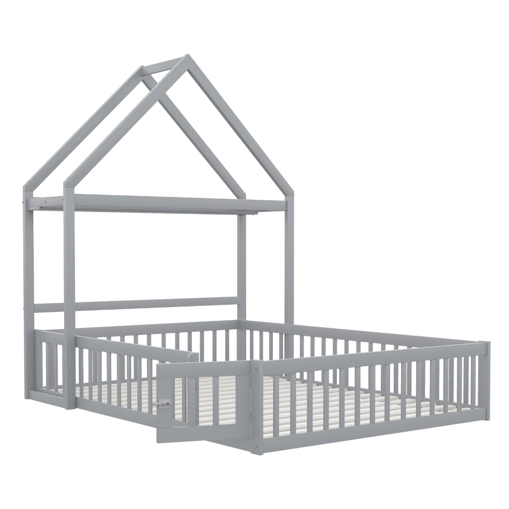 Letto Singolo Bambini con Contenitore e Doghe ¨C MINIMAL ¨C Massello Grigio 140x200