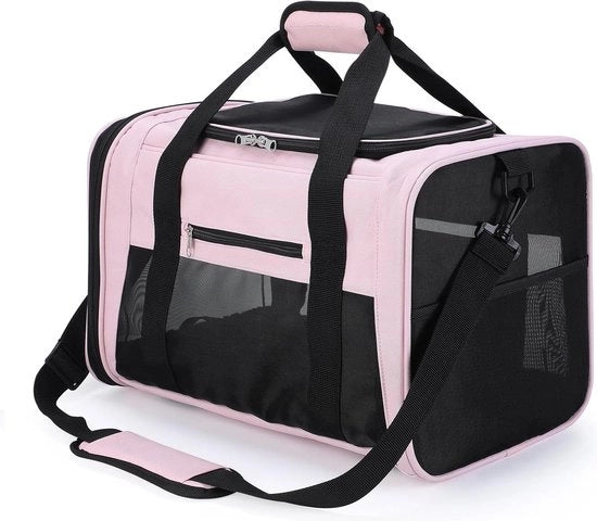 Scatola di trasporto pieghevole impermeabile 43 x 28 x 28 cm - con cinturino - animali domestici rosa