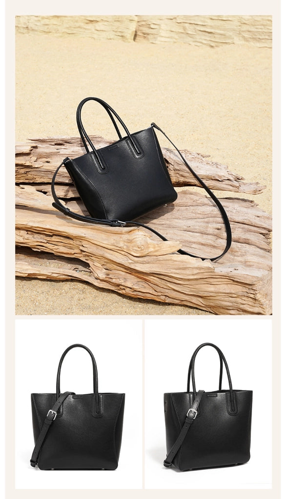 Borsa a tracolla da donna in vera pelle, nera, con manico superiore.