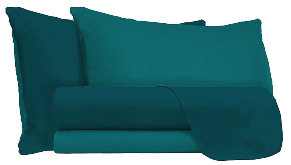 Set Lenzuola Sopra Sotto e Federe Doubleface Verde Petrolio/Verde Bottiglia Singolo