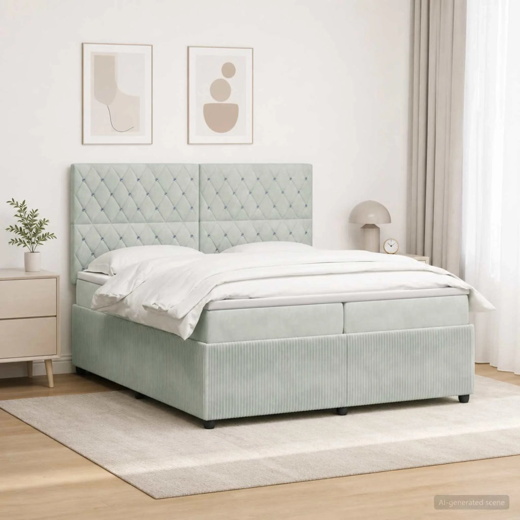Letto Box Spring LED con Materasso Grigio Chiaro 200 x 200 cm 3456131