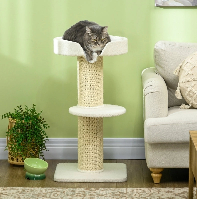 Tiragraffi per gatti 91 cm con piattaforme e cuscino crema