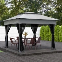 Gazebo da Giardino Pop-up Pieghevole in Acciaio Poliestere Impermeabilizzato Anti UV Zanzariere con Borsa per il Trasporto, Grigio