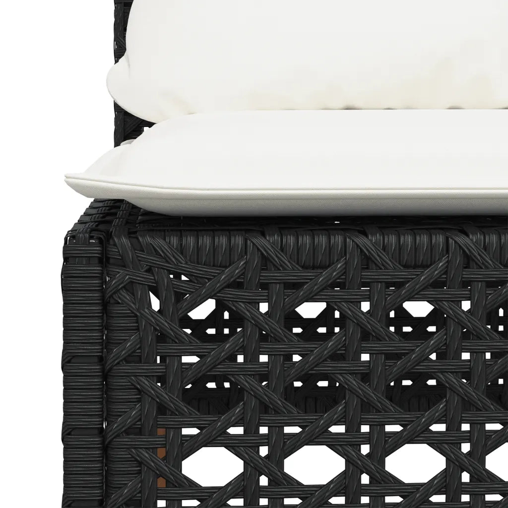 Divano Giardino Senza Braccioli con Cuscini Nero in Polyrattan 365926