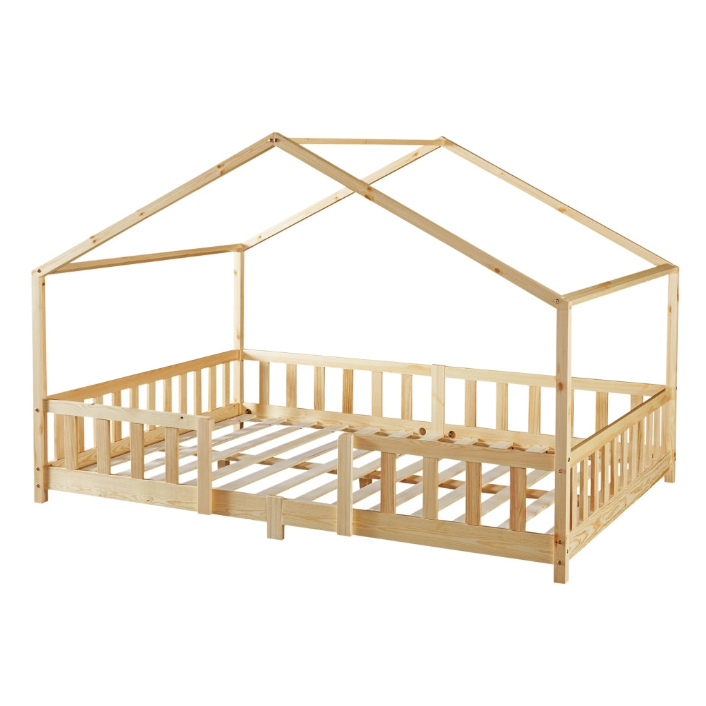 Letto per Cameretta Treviolo a Forma di Casetta in Stile Montessori 140x200 cm Naturale [en.casa]