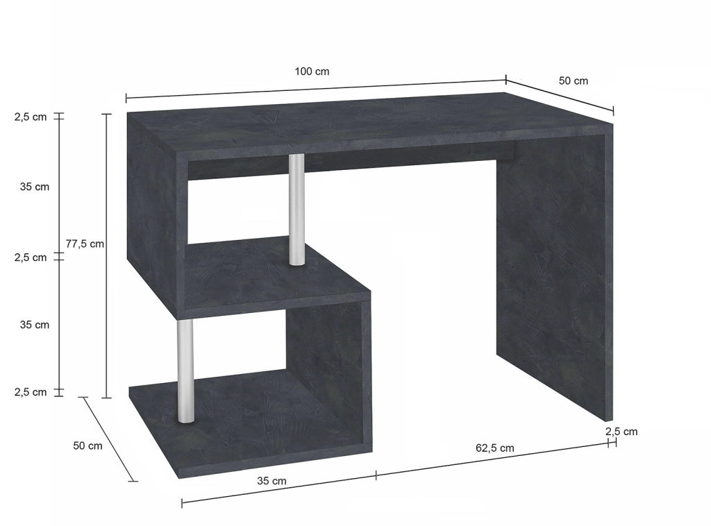 Scrivania con 2 Ripiani 100x50x77,5 cm Esse Ardesia
