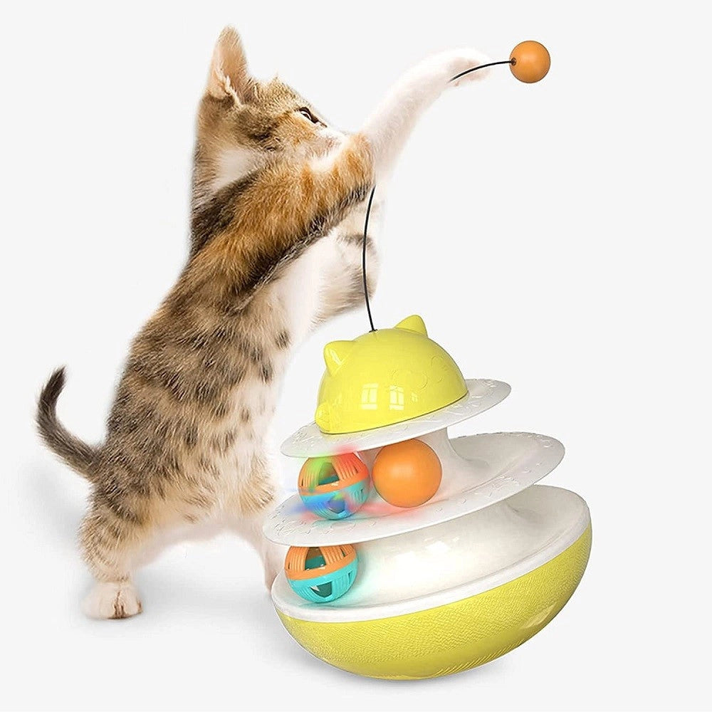 Trade Shop - Giocattolo Multifunzionale Per Gatto Palla Giradischi Doppia Traccia Bastone -