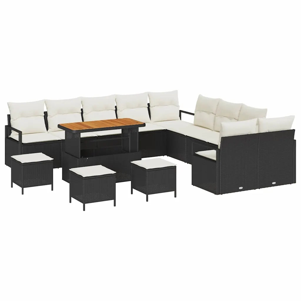 Set Divano da Giardino con cuscino 14 pcs Nero polyrattan