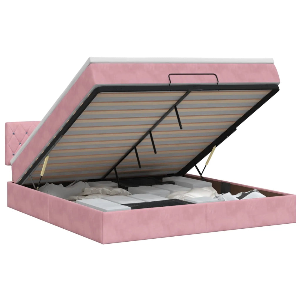 Letto ottomano con materasso Rosa 180 x 200 cm Velluto 3456506