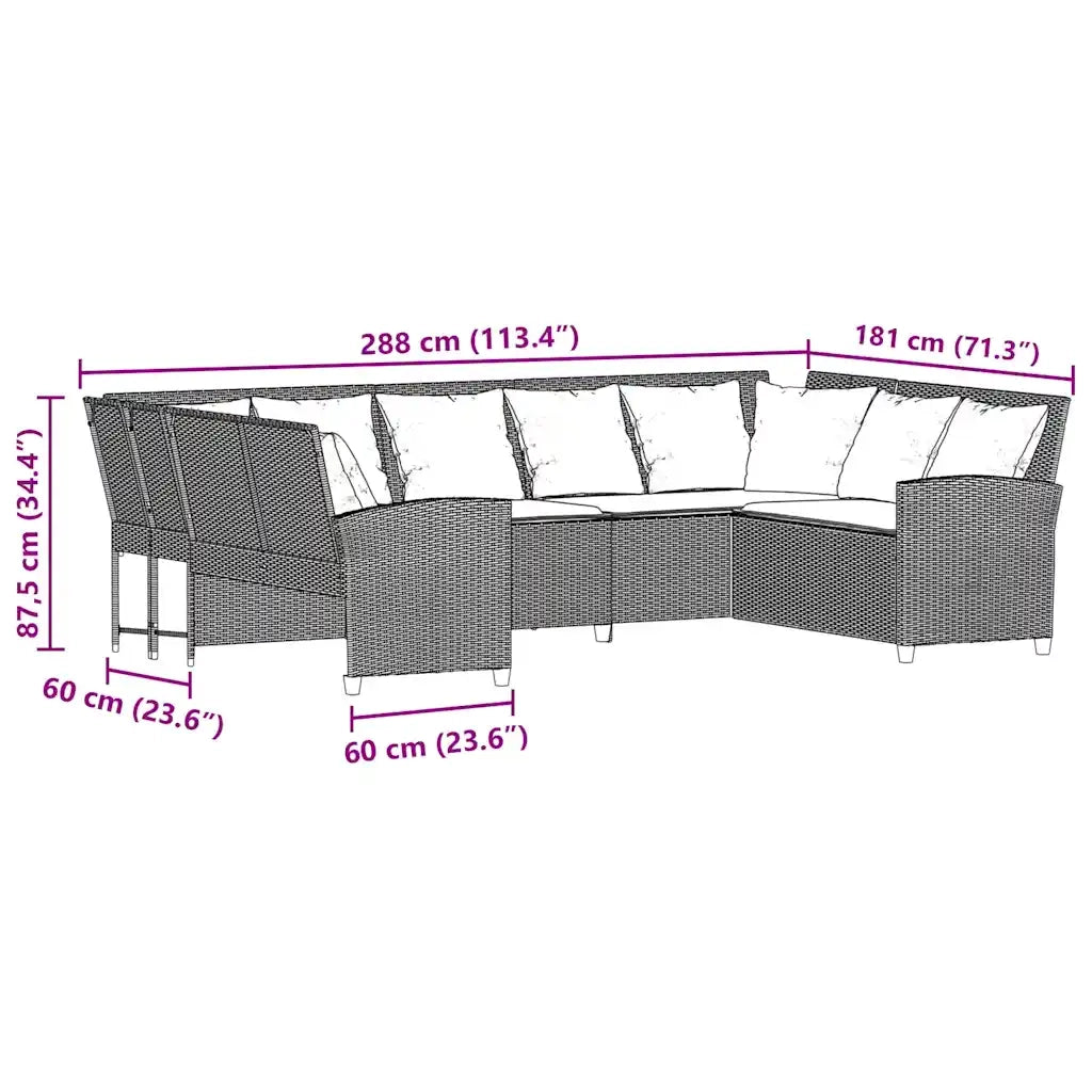 Divano da Giardino con Cuscini in Polyrattan Beige