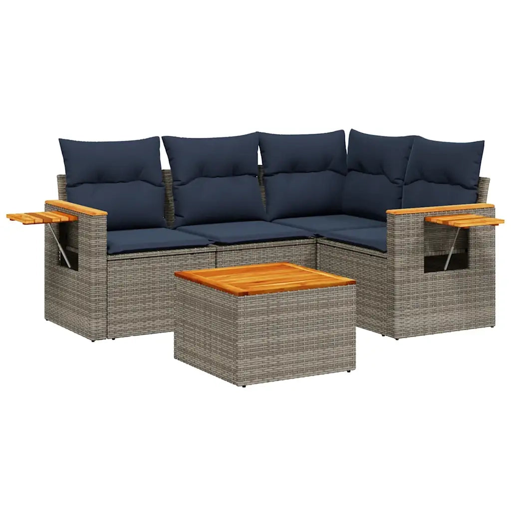 Set Divani da Giardino 5 pz | Set Salotto da Giardino con Cuscini Grigio in Polyrattan