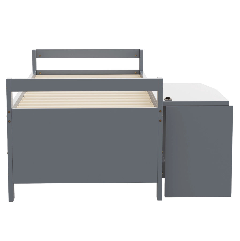 Letto multifunzione 90x200 cm con scrivania e USB grigio