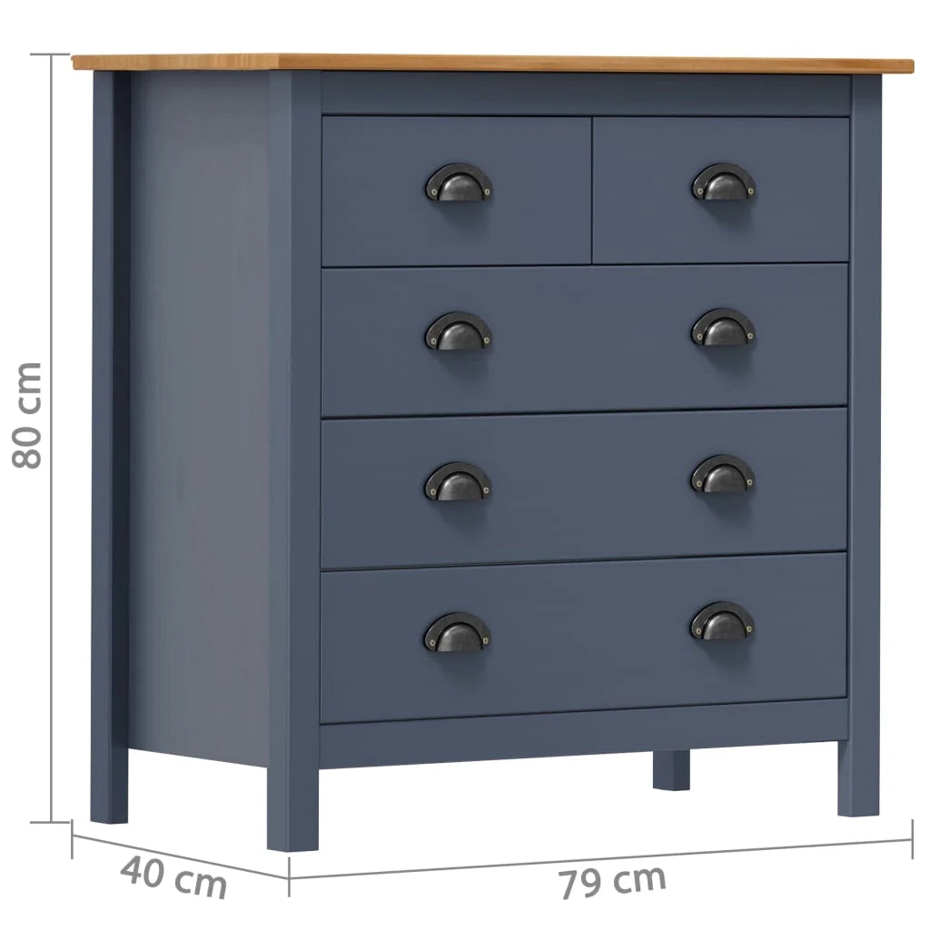 Credenza cassettiera cassettiera mobile contenitore organizer cucina soggiorno Hill 79 x 40 x 80 cm legno massello di pino grigio 02_0035675